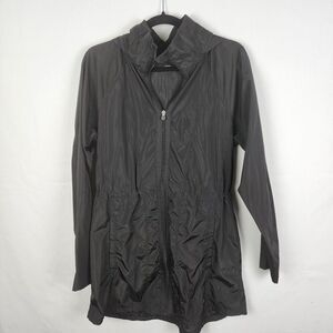 Nordstrom Apana Anorak Rain Jacket‎ Stowaway Hood Women Wind Breaker Black Long